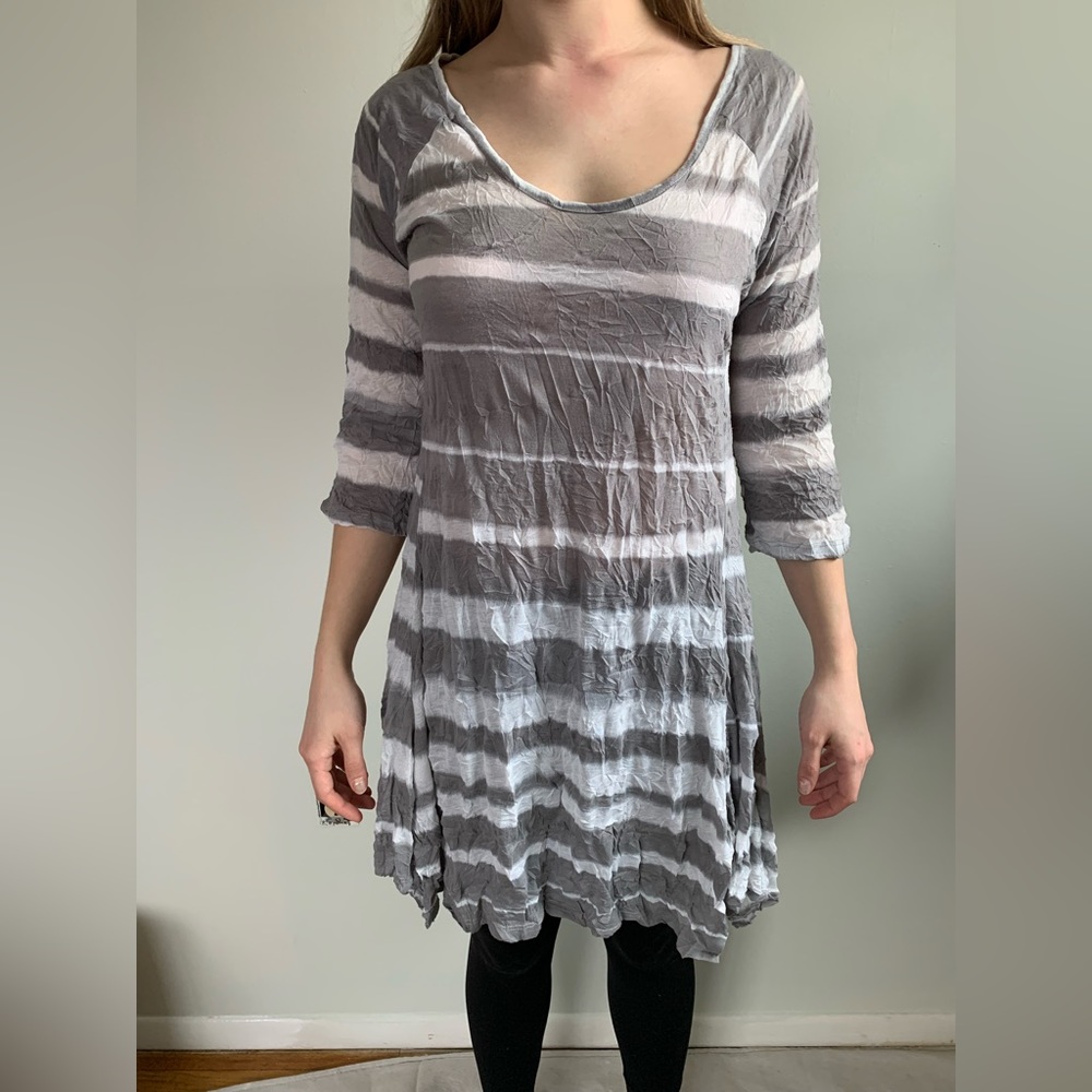 Lauren Vidal Dress/Tunic Grey and White Striped